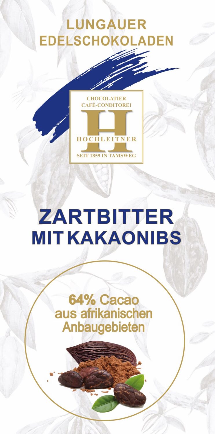 Zartbitter mit Kakaonibs 64% Kakaoanteil